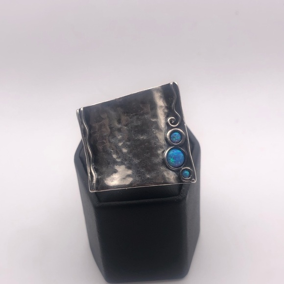 VTG Sterling & Opal Large Abstract Statement Ring Sz 8 - Picture 5 of 14